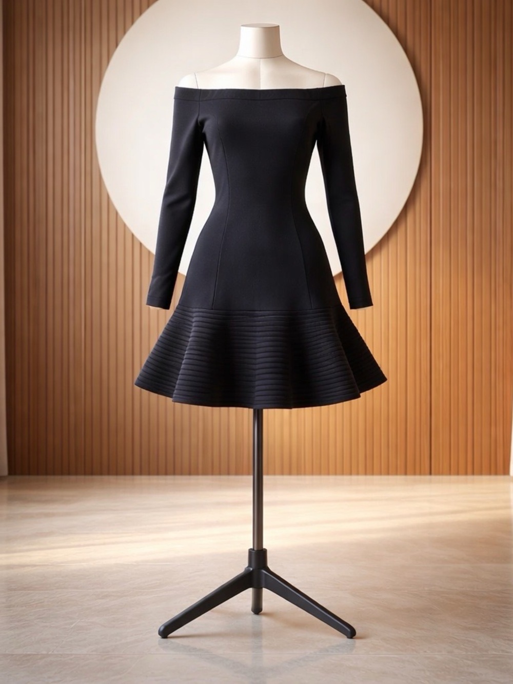 Elila Off-Shoulder Long Sleeve Black Dress